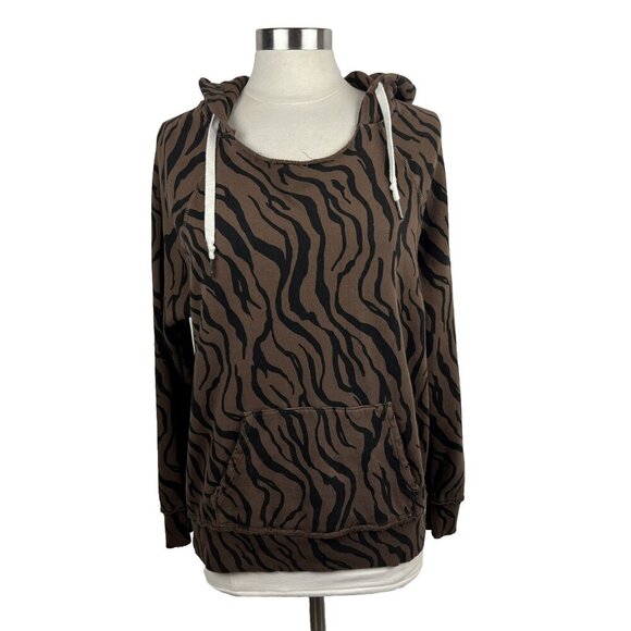 n:Philanthropy Hoodie M Womens Sicily Animal Print Brown Black Pocket Sweatshirt - Picture 1 of 10